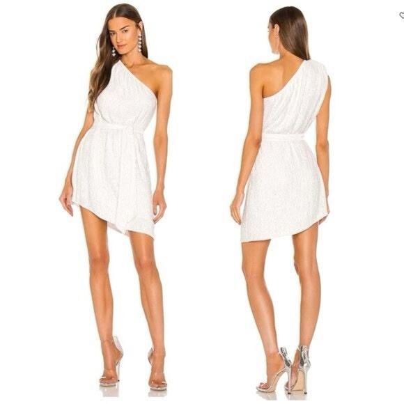 Retrofete Ella Sequin One Shoulder Mini Dress In White Size S - Picture 1 of 14